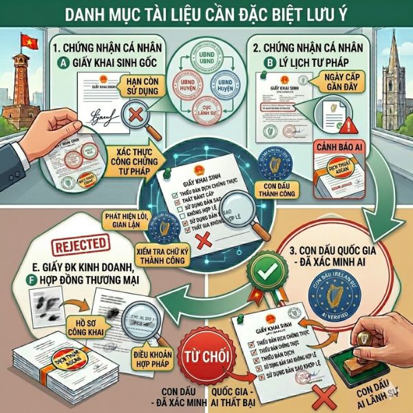 Quy trình kiểm tra tính toàn vẹn của hồ sơ nhằm loại bỏ rủi ro bị từ chối khi thực hiện hợp pháp hóa lãnh sự Ireland.