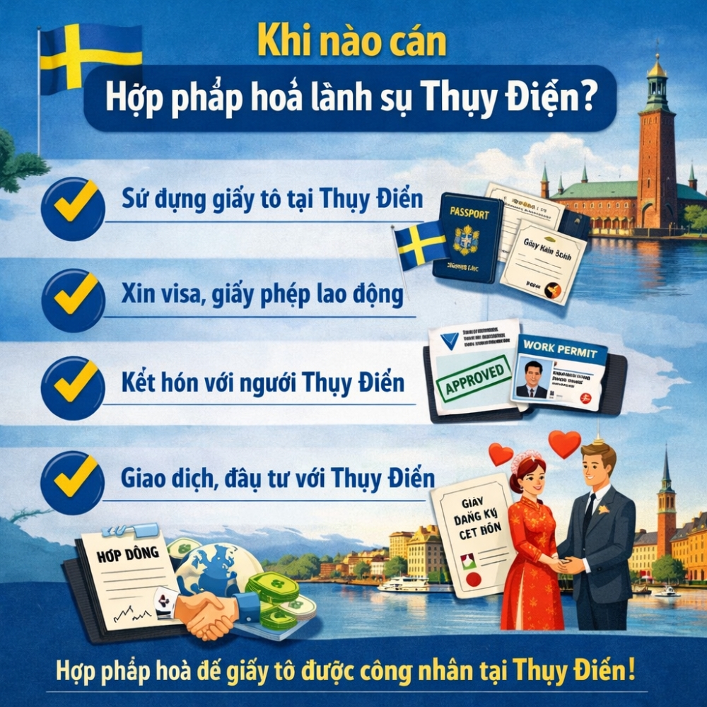 Bạn sẽ cần thực hiện Hợp pháp hoá lãnh sự Thuỵ Điển trong các trường hợp phổ biến